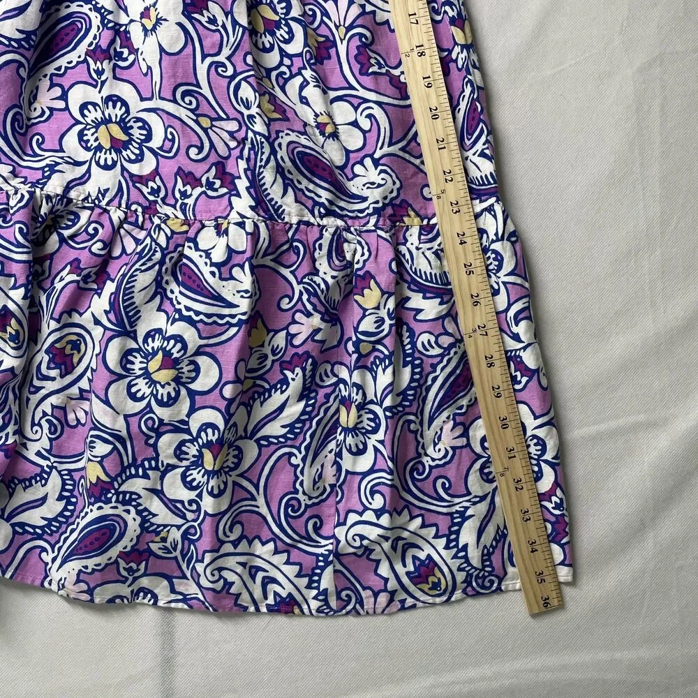 LOFT Beach Tiered Maxi Skirt Purple Blue Floral Paisley Linen Blend Size M-(dmp)